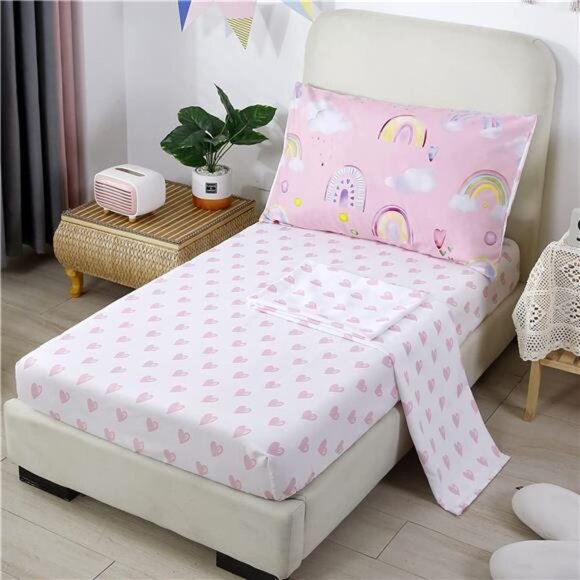 4-Piece Toddler Bedding Set - Ultra Soft Colorful Rainbow Cloud Pink - Picture 3 of 7